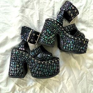 Demonia metallic studded viper scale rave platforms